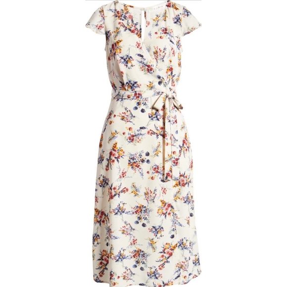 ROW A Floral Surplice Midi Dress Large - Picture 1 of 6